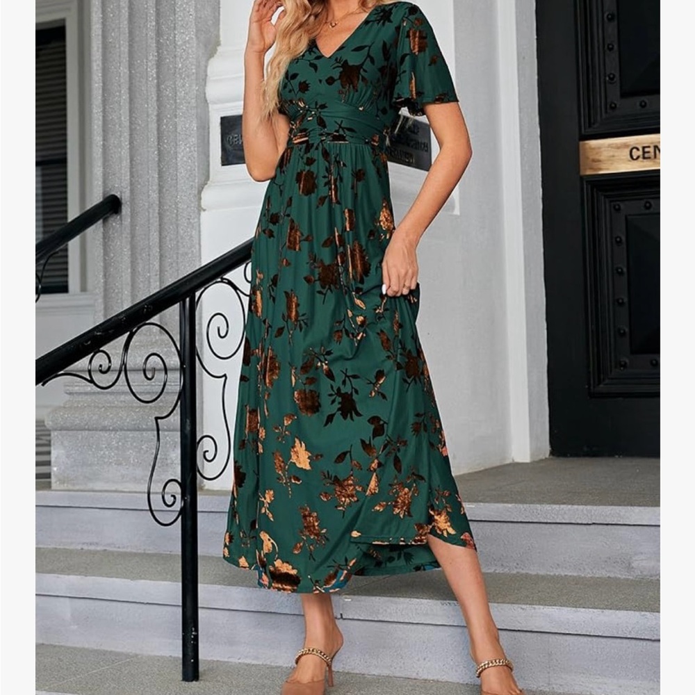 Amazon Green Floral Maxi Dress
